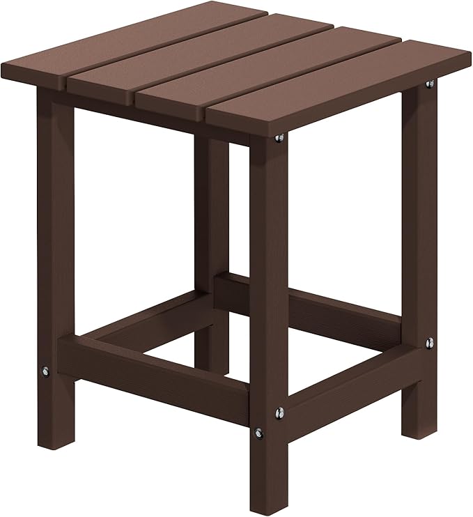MUCHENGHY Adirondack Outdoor Side Table, 14.7" Patio Side Table Weather Resistant, HDPE Outdoor End Tables for Patio, Brown