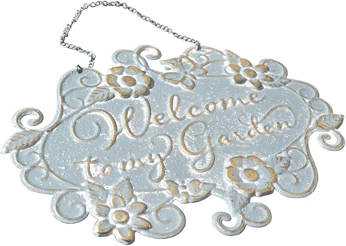 All Chic Welcome to My Garden Sign Hanging Yard Sign for Garden Decor Rustic Farmhouse Backyard Outdoor Wall Decor(Blue)