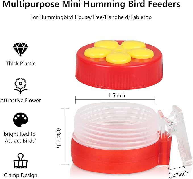 4 Pack Handheld Hummingbird Feeders, Mini Plastic Window Hummingbird Feeders with Clips for Balcony Railing, Flowerpot, Tree Branch