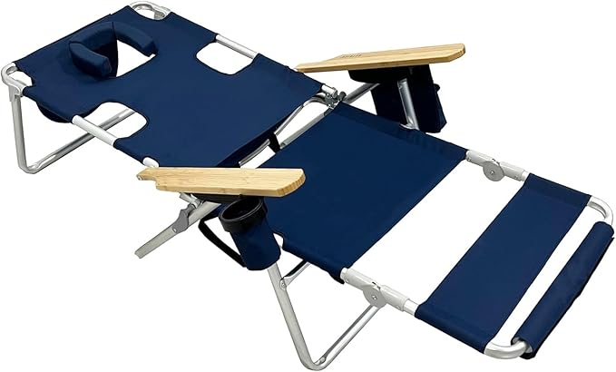 Ostrich Reclining Lounge Chair, Deluxe 3 in 1 Folding Outdoor Beach Lounger, Navy Blue - Compact and Portable Recliner for Pool Tanning, Lawn, Patio, and Yard
