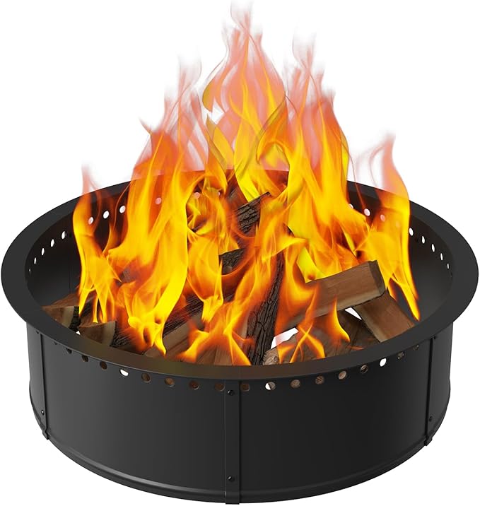 mapleway Smokeless Fire Pit Ring, 30inch Large Round Portable Metal Firepit Accessories for Outside Wood Burning Patio Camping Bonfire Campfire