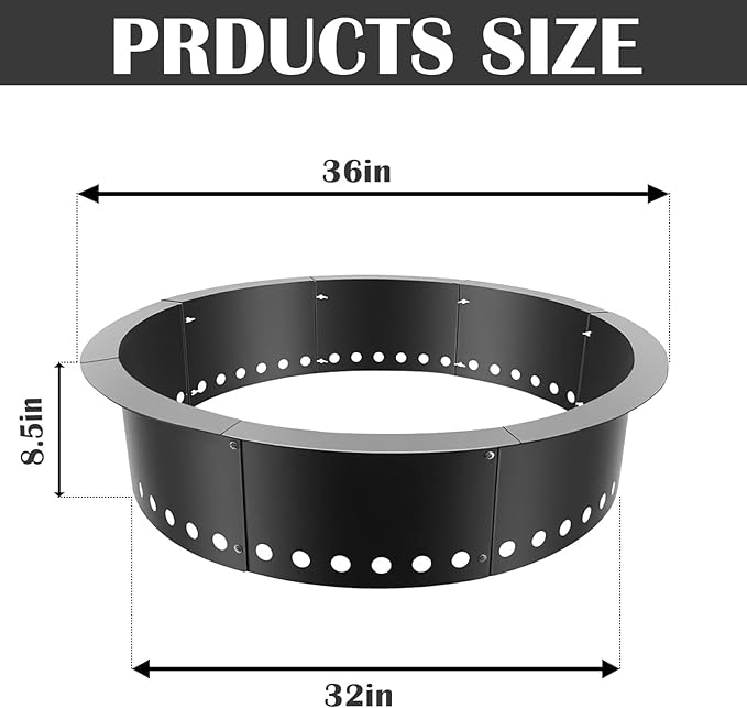 Fire Ring for Outside Fire Pit 36-Inch Outer/32-Inch Inner Diameter, VivaGarden Heavy Duty Solid Metal Steel Round Fire Pit Ring for Camping, DIY Campfire FirePit Insert Kit for Wood Burning, Black