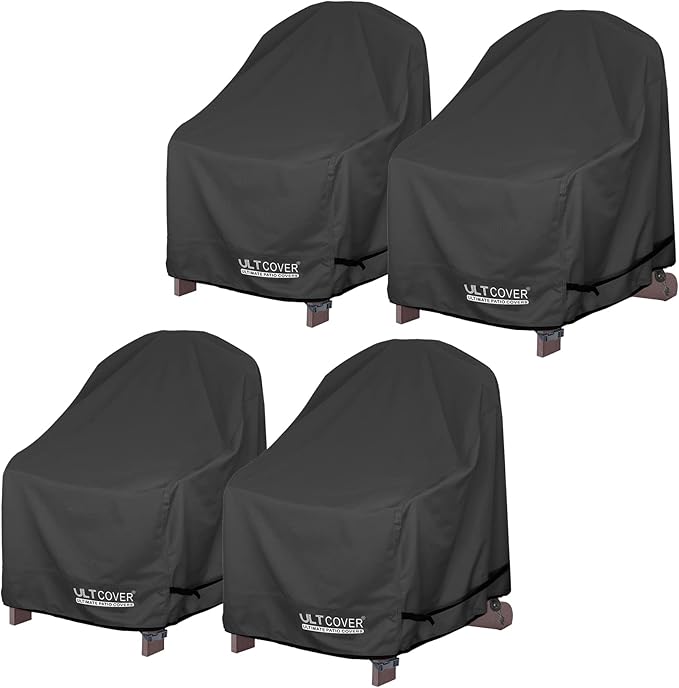 ULTCOVER Waterproof Patio Adirondack Chair Cover 4 Pack for Outdoor Chair Size Upto 32W x 38D x 36H inch, Black