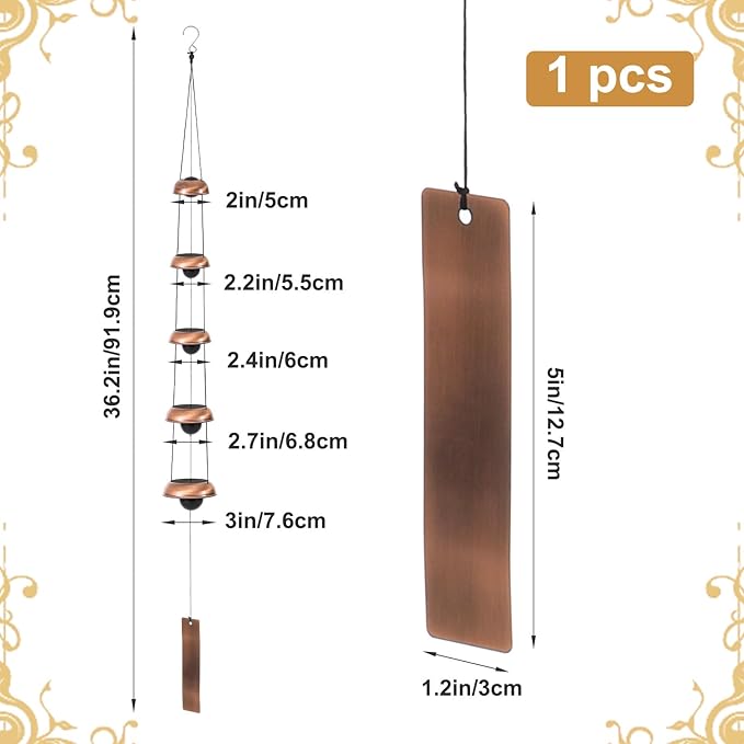 Wind Chimes for Outside Clearance, 36 Inch Temple Wind Chime, 5 Copper Bells with Deep Tones, Feng Shui Decor for Home Yard Garden Zen & Patio, Memorial Gift for Women, Mom, Grandma