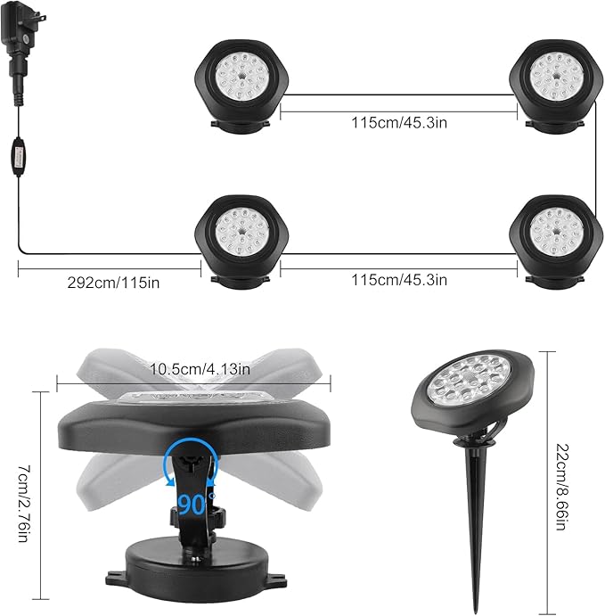 RGBW Pond Lights with Timer,18 LED Super Bright Underwater Submersible Fountain Lights,Remote Control IP68 Waterproof Color Changing Spotlights for Fish Aquarium Tank Pool Garden(Set of 4)