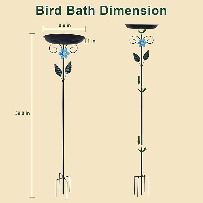 hogardeck 40” Metal Bird Bath for Outside, Freestanding Birdbaths & Birdfeeder for Outdoors, Upgraded 5 Pronged Base Bird Baths Feeder Bowl for Garden Patio Yard Lawn Decor