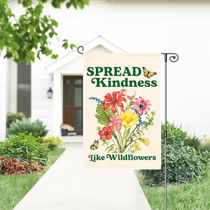 Spread Kindness Like Wildflowers Garden Flag, Funny Floral Yard Sign for Outside, Kindness Lawn Decor, Inclusion Equality Inspirational Human Kind Flags, Welcome Be Kind Yard Sign