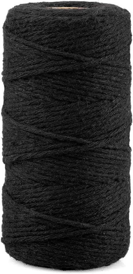 JijAcraft Natural Cotton Bakers Twine, 328 Feet Black String, 2mm Macrame Cord for Crafting, Gift Wrapping, Gardening Supplies