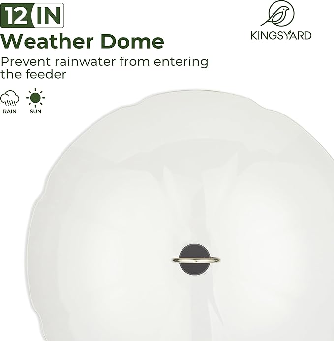 Kingsyard Weatherproof Hummingbird Feeder for Outdoors Hanging - Heavy Duty Metal lid with 6 Bee Guard Feeding Ports & Circular Perch, Built-in Ant Moat, Easy to Refill & Clean (12oz/Red)