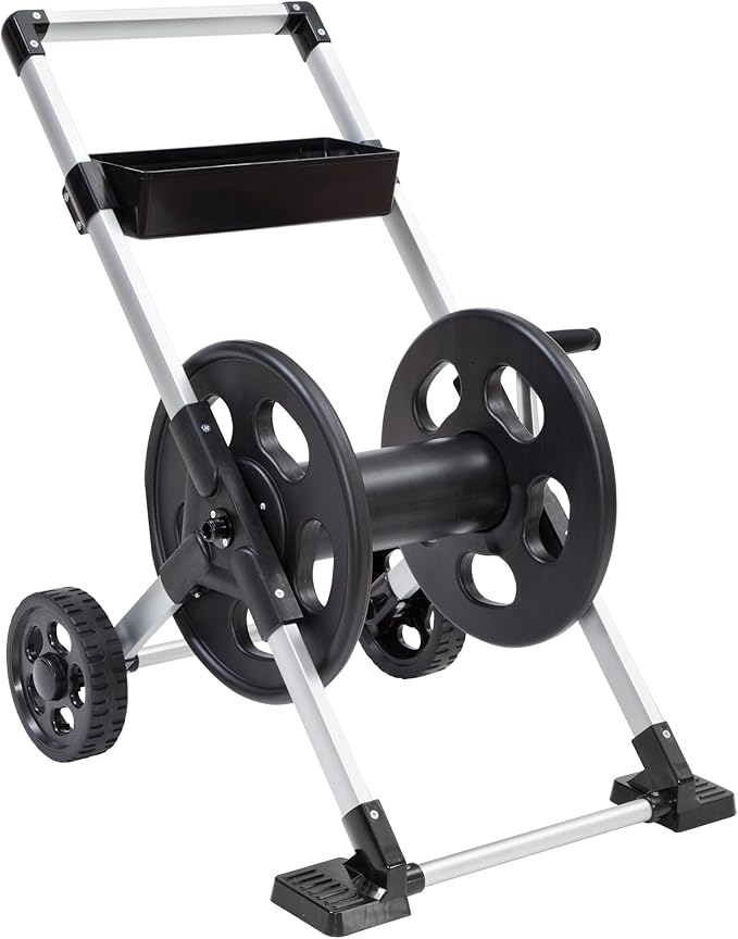 Liberty Garden 304 Explorer Two Wheel Hose Reel Cart, Aluminum, Holds 250-feet of 5/8" Hose, Silver/Black