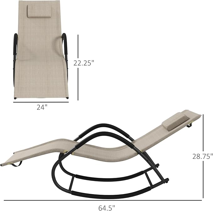 Outsunny Rocking Chair, Zero Gravity Patio Chaise Sun Lounger, Outdoor Rocker, UV Water Resistant, Pillow for Sunbathing, Lawn, Garden or Pool, Light Brown