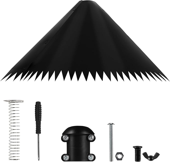 Squirrel Baffle for Bird Feeder Pole, Outdoor Squirrel Guard with Stainless Steel Spring for Shepherd's Hook, Squirrel Stopper for Bird Houses, 19 inch Black