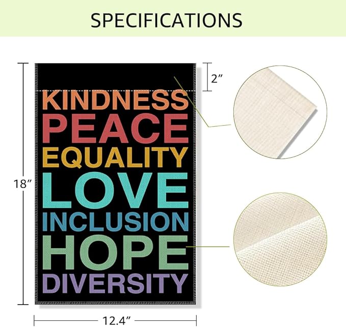 RZHV Kindness Peace Equality Love Inclusion Hope Diversity Double-Sided Garden Flag for Outdoor House Yard Sign Garden Decor Parade, Inclusive Outdoor Banner, Kindness Social Justice Yard Sign