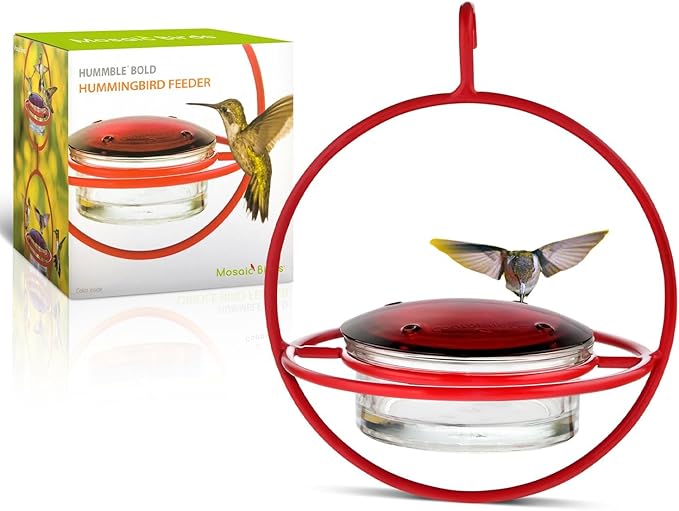 Hummingbird Feeder for Outdoors Hanging, 3.4 OZ Hummingbird Feeders, Glass Bowl with 4 Feeding Ports, Leak Proof Lid & Circular Perch, Bird Feeder (3, Red)