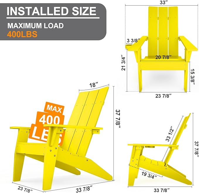 MXIMU Adirondack Chair Set of 4: Modern Adirondack Chairs Fire Pit Chairs Plastic Outdoor Chairs for Lawn Backyard Deck Garden Camping (Yellow)