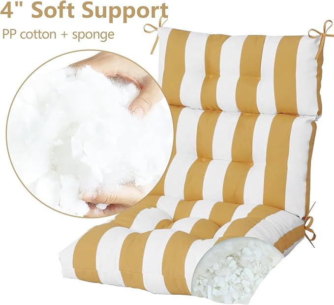 High Back Chair Cushions Set of 2, Adirondack Chair Cushion with Waterproof, Rocking Chair Cushion for Outdoor Patio, Garden Porch 45”x 22”x 4 (2, Yellow and White)