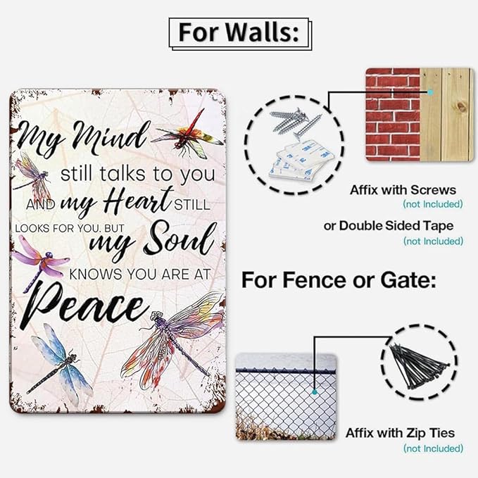 YOYI ART Metal Dragonfly Wall Decor Sign - My Mind Still Talks to You, Vintage Tin Signs for Home, Bedroom, Kithcen, Garden, Patio and Yard Wall Art Accessories, Gifts for Women, 8 x 12 inch