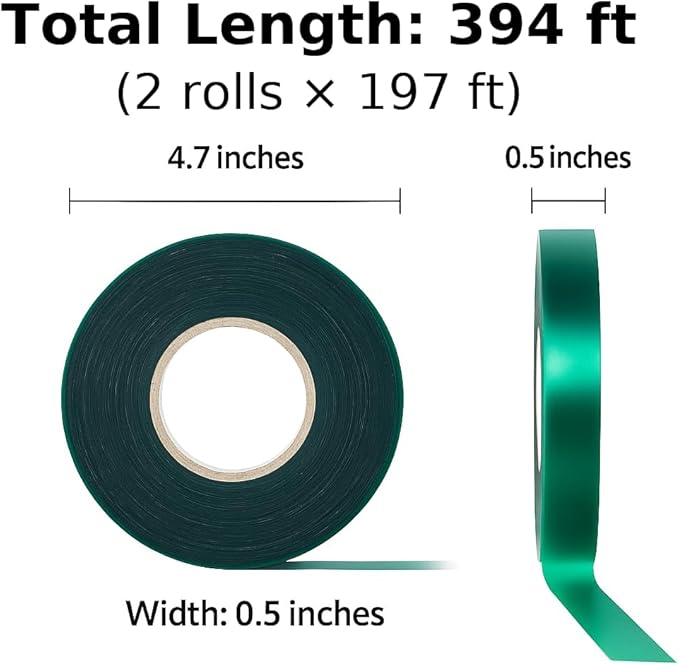 Plant Tie Tape – 2 Rolls (394 ft Total), 0.5" Wide, Non-Adhesive Stretch PVC Garden Ties for Tomato, Vine, Rose & Tree Support, Reusable & Weather-Resistant, Includes Mesh Bag & Binder Clip
