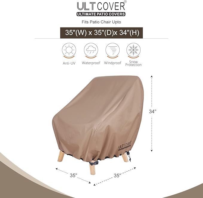 ULTCOVER Waterproof Patio Chair Cover – Outdoor Lounge Deep Seat Single Lawn Chair Cover Fits Up to 35W x 35D x 34H inches