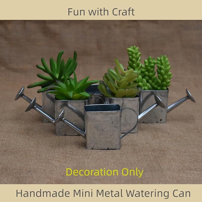 Mini Decorative Watering Can, Square Design, Set of 6, Silver Metal,Height 2.05 inch, Cute Metal Jug for Hand Crafts,Garden Theme Parties,Refrigerator and Home Decor (6, Silver)