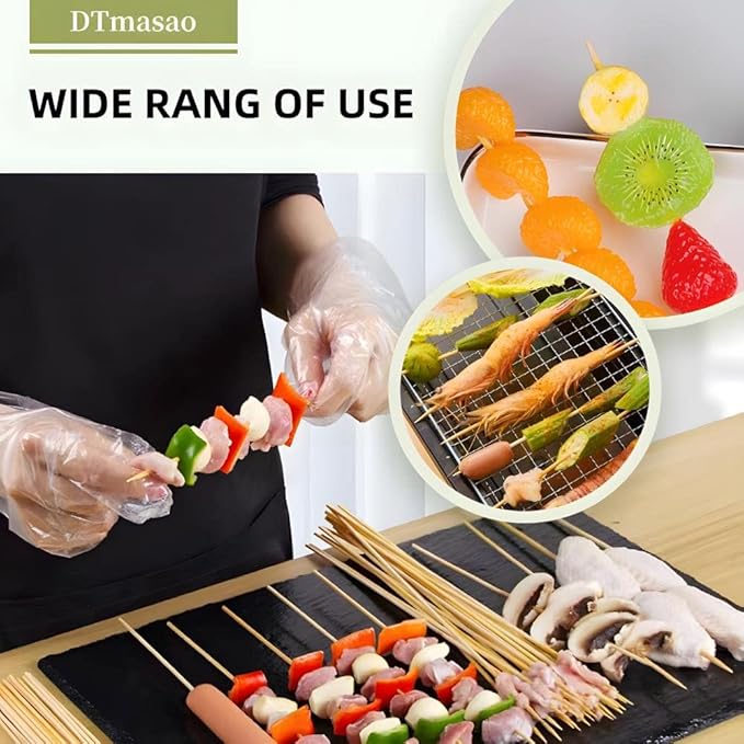 200PCS 6 inch Bamboo Skewers for wooden sticks， BBQ，Appetiser，Fruit，Cocktail，Kabob，Chocolate Fountain，Grilling，Kitchen，crafting and Party. Φ=3mm, More Size Choices 6"/8"/10"/12"/36"