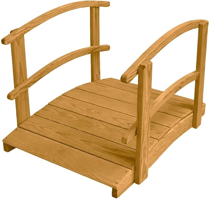 4 FT Oak Amish Made Garden Bridge with Double Rails for Walkway, Backyard Pond & Landscaping, Outdoor Wooden Footbridge for Koi Pond, Japanese Style Decorative Bridge, Made in USA