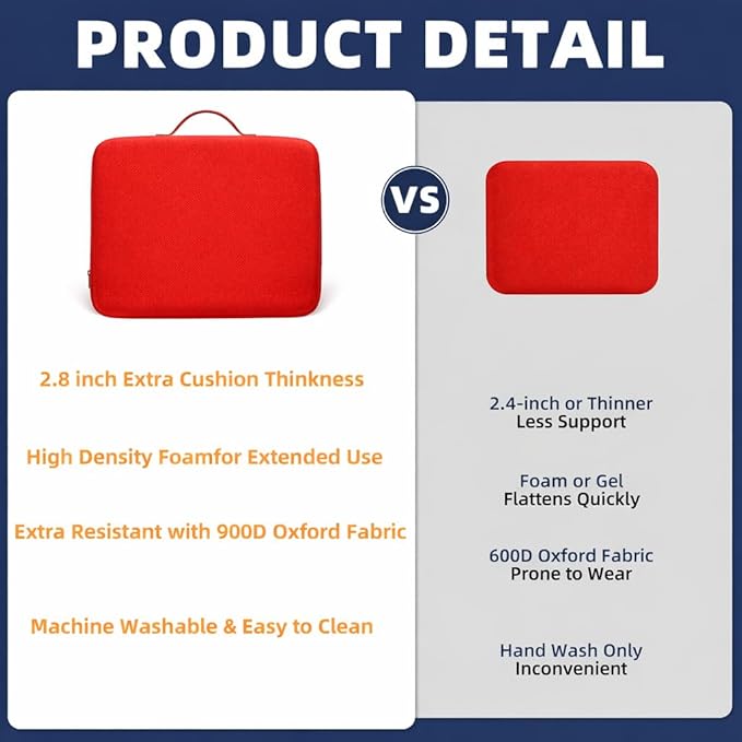 Premium Stadium Seat Cushions for Bleachers – Extra Thick for Long Sitting Hours, Waterproof 2-Pack Bleacher Cushions, Portable, Lightweight Stadium Seat Pads, Suitable for Outdoor Use (Red)