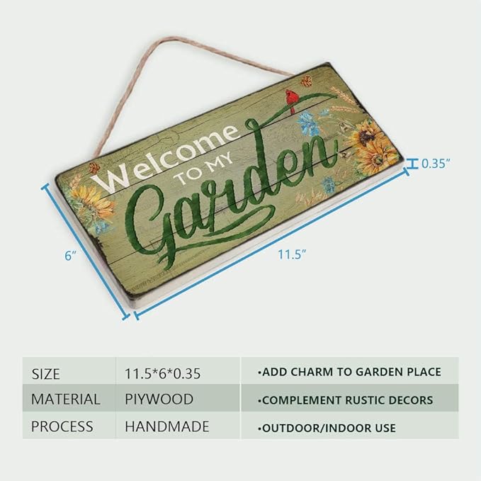Rustic Garden Signs Vintage Welcome to My Garden Hanging Plaque Moms Dads Herb Plants Welcome Signs by 6''x11.5''