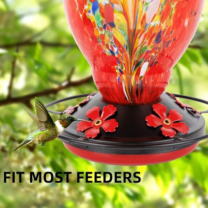 WOSIBO Hummingbird Feeder Replacement Bottom Base Replacement Part Includes Red Plastic Base Metal Top and Brushes (Black with 5 Flower)