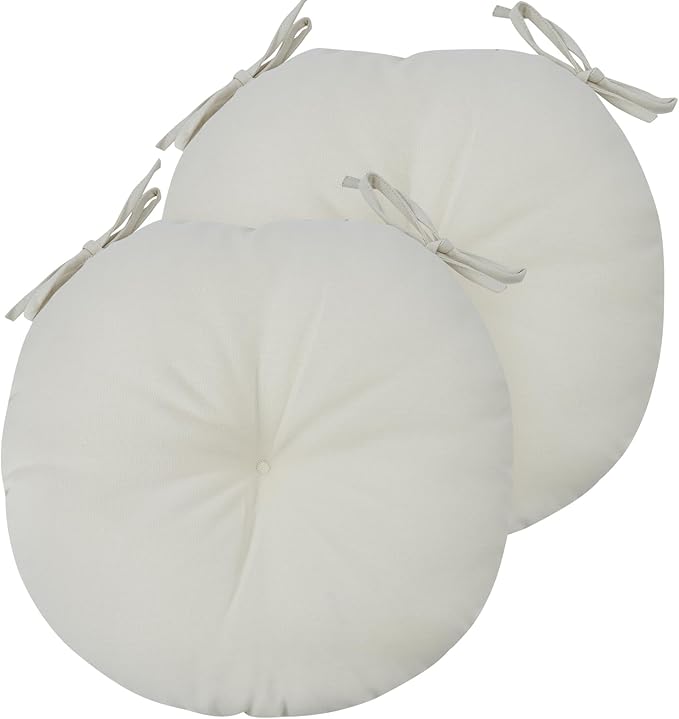 Bistro Chair Cushions 15 inch,Set of 2,Tufted Round Chair Cushions with Ties,15"x15"x4",Water Resistant Round Seat Cushion for Barstool Chairs,Patio Garden Kitchen Outdoor Furniture(Cream White)