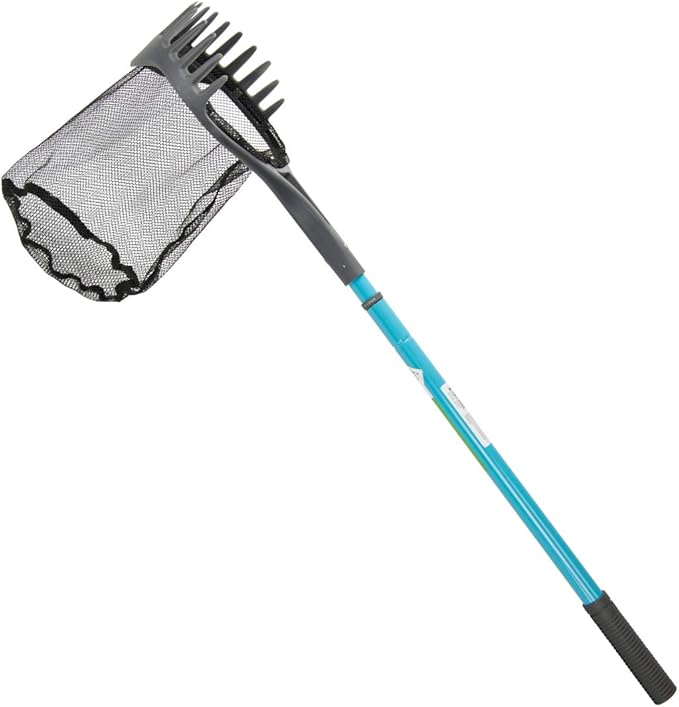 Aquascape Pond Shark, 3-in-1 Pond Net with Rake and Scraper, Telescopic Handle Extends to 60 Inches, Heavy-Duty Multi-Tool for Pond and Water Feature Cleaning, Durable Steel Construction