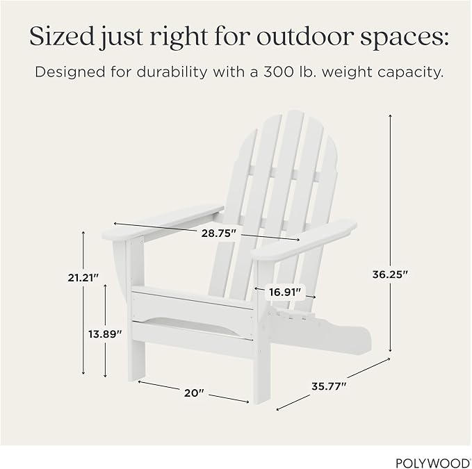 POLYWOOD AD4030WH Classic Outdoor Adirondack Chair, White