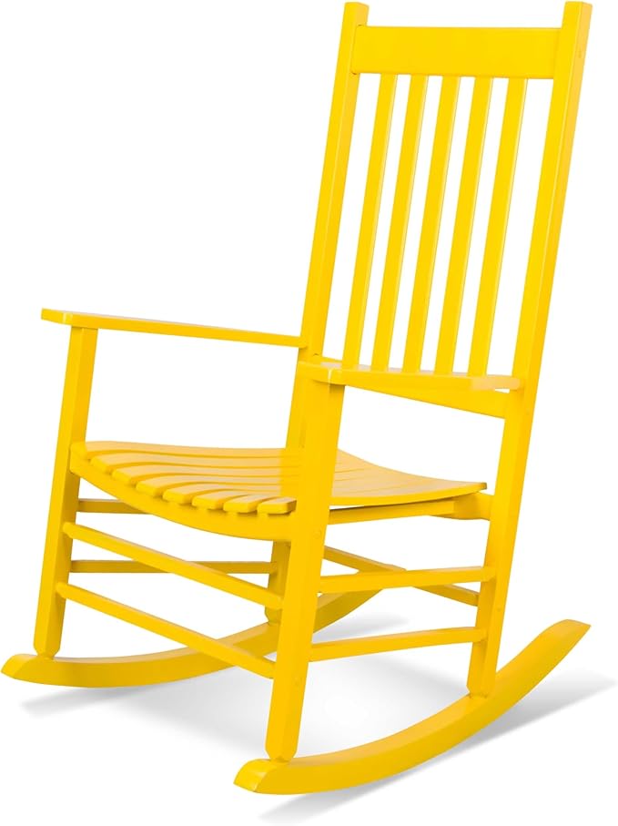 Shine Company Vermont Porch Rocker, High Back Wood Rocking Chair, Lemon