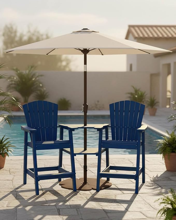 Tall Adirondack Chairs Set of 2, HDPE Outdoor Adirondack Chairs with Double Connecting Tray, Bar Height High Back Patio Chairs for Balcony, Deck, Backyard (Navy Blue, 2-PC Bar Chair Set)