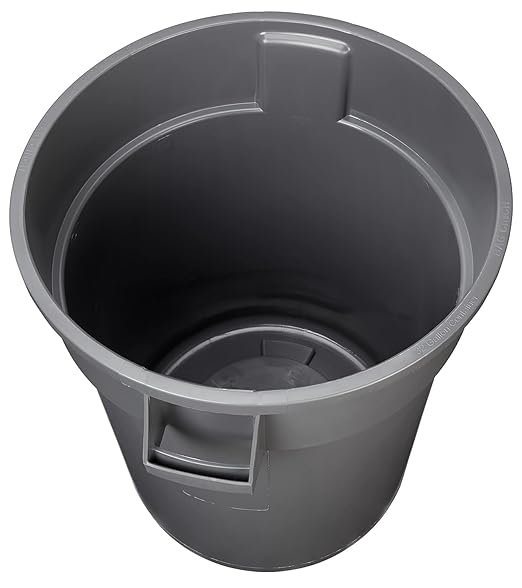 Amazon Basics Heavy Duty Sturdy Round Trash Can, 32 Gallon, Grey, Pack of 2