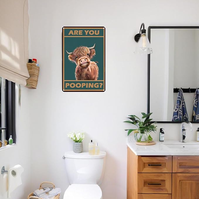 Vintage Western Wall Decor 12" x 8" – Rustic Farmhouse Cattle Brown Tin Sign, Bathroom & Home Wall Decoration, Country Ranch Style Metal Plaque for Kitchen, Bar, Living Room