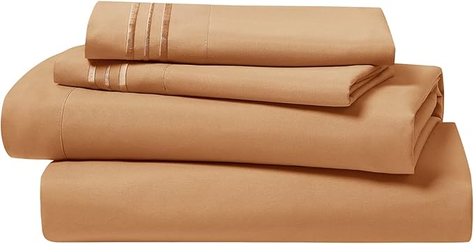 Clara Clark 1800 Premier Series 4pc Bed Sheet Set - King, Mocha Light Brown Carmel
