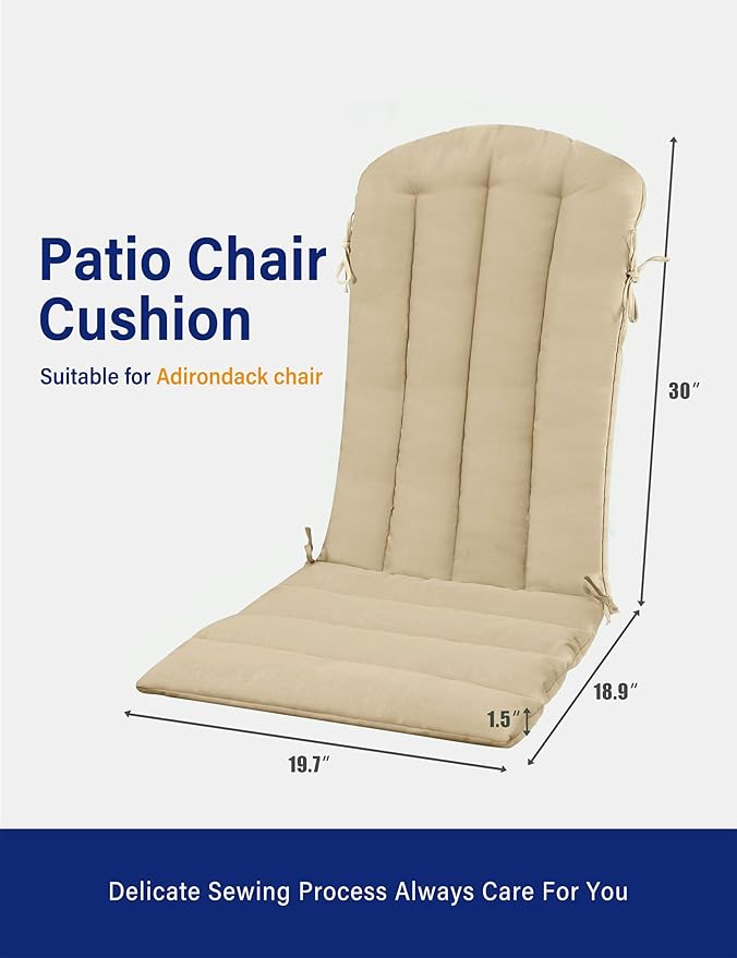 YEFU Adirondack Chair Cushion, Thin Rocking Chair Cushions with Straps Set of 2, Folding Patio Chair Pad for Indoor and Outdoor, 19.7x18.9x1.5 Inch, Light Brown