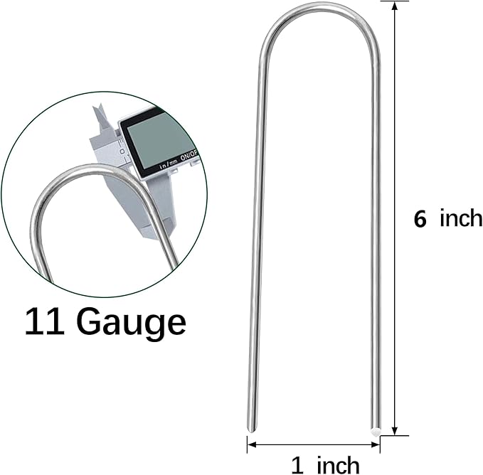 100 Pack Garden Stakes 6 Inch U-Shaped Drip Irrigation Stakes Galvanized Landscape Staples Garden Pins Yard Lawn Ground Stakes for Soaker Hose Drip Line Tubing Landscape Fabric Weed Barrier