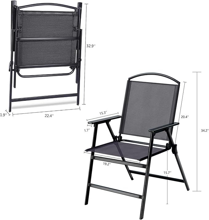 Outdoor Folding Patio Dining Chairs Set of 2 With Armrest Heavy-Duty Lightweight Protable Foldable Patio Sling Chair for Garden Lawn Poolside Backyard Deck Bistro Balcony Sillas Furnitures(2, black)