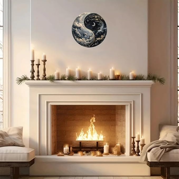 Metal Retro Shell Gasoline Wall Art, Creativity Art Decorations, Garden Sign Outside Decor，Wall Sculpture， Hanging Sculpture for Living Room Dining Room Bedroom Yard Outdoor Decor (The Sun and Moon Unite as one)