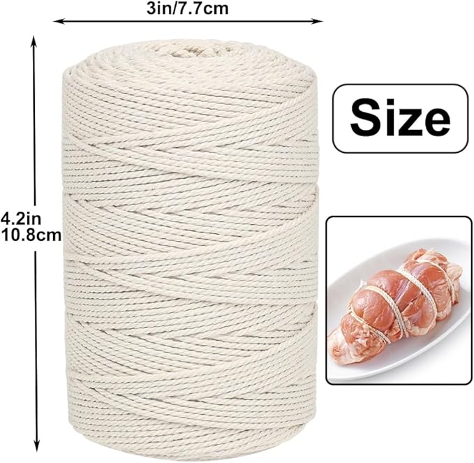 Vivifying Butchers Twine, 656 Feet 2mm Food Safe Cotton Bakers String for Tying Meat, Trussing Turkey, Making Sausage, Roasting, Cooking and Packing(Beige)