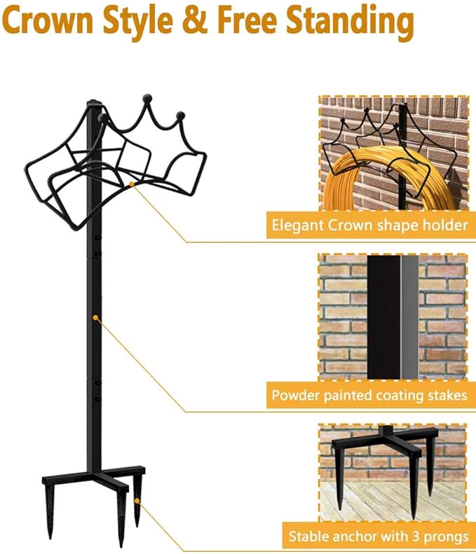 Garbuildman Freestanding Garden Hose Stand Holder - Metal Water Pipe Reel Rack for Outdoor, Shiny Black