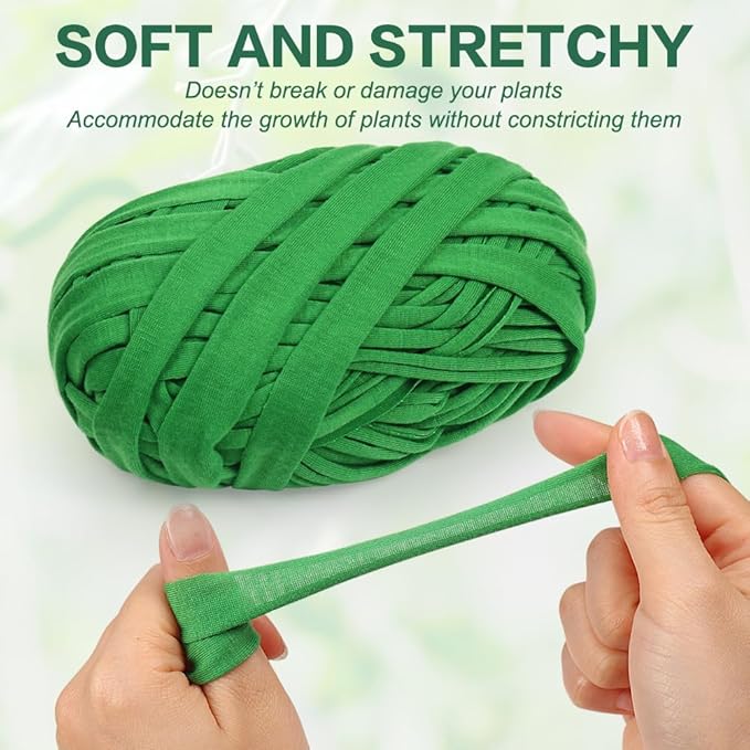 2 Pack Garden Twine, 196 Feet Stretchy Tomato Twine String, Green Cloth Plant Ties for Climbing Plants, Tomatoes, Fruit Trees, Gardeners (98 Feet/Roll)