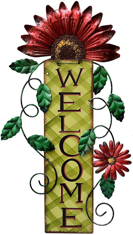 Door Decoration Metal Flower Welcome Sign Wall Hanging Decorations for Spring Summer Front Porch Door Hanger Rustic Home Indoor Outdoor Decor