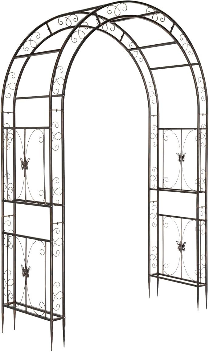 VINGLI Garden Arbor, Arch Archway for Wedding Ceremony Party, Steel Garden Trellis for Plant Climbing, Christmas Garden Decorations Pergola for Garden, Backyard, Lawn (75.5x22.8x94.5) (Bronze)