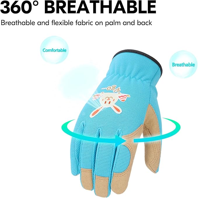 Vgo... 1-Pair Age 3-4 Kids Gardening Gloves,Children Yard Work Gloves,Soft Safety Outdoor Playing Gloves (Size XS,Blue Rabbit, KID-SL7362)