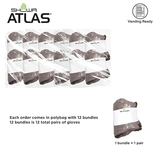 SHOWA Atlas 305 Latex 3/4 Coated General Purpose Work Gloves with Poly/Cotton Liner, for Vending Machines, 10-Gauge, Large (12 Pair)