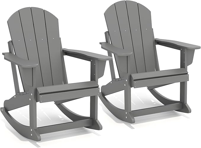 GREENVINES Adirondack Rocking Chairs Set of 2 | HDPE Plastic | Porch Rocker | Chair for Outdoor Patio Deck | All Weather | Grey