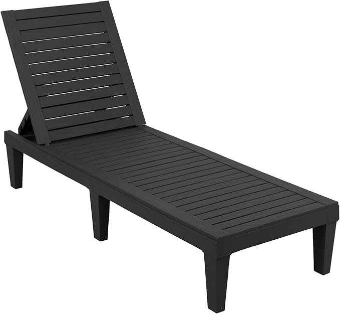 VINGLI Outdoor Chaise Lounge Chair for Outside Pool Patio, Adjustable Waterproof Easy Assembly Chaise Lounge Outdoor (Black, 1 PCS)